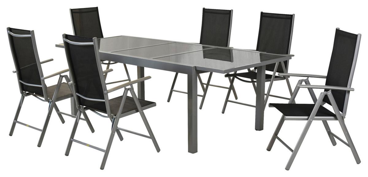 GARTENSET AMALFI - Silberfarben/Schwarz, MODERN, Textil/Metall - Gardenson