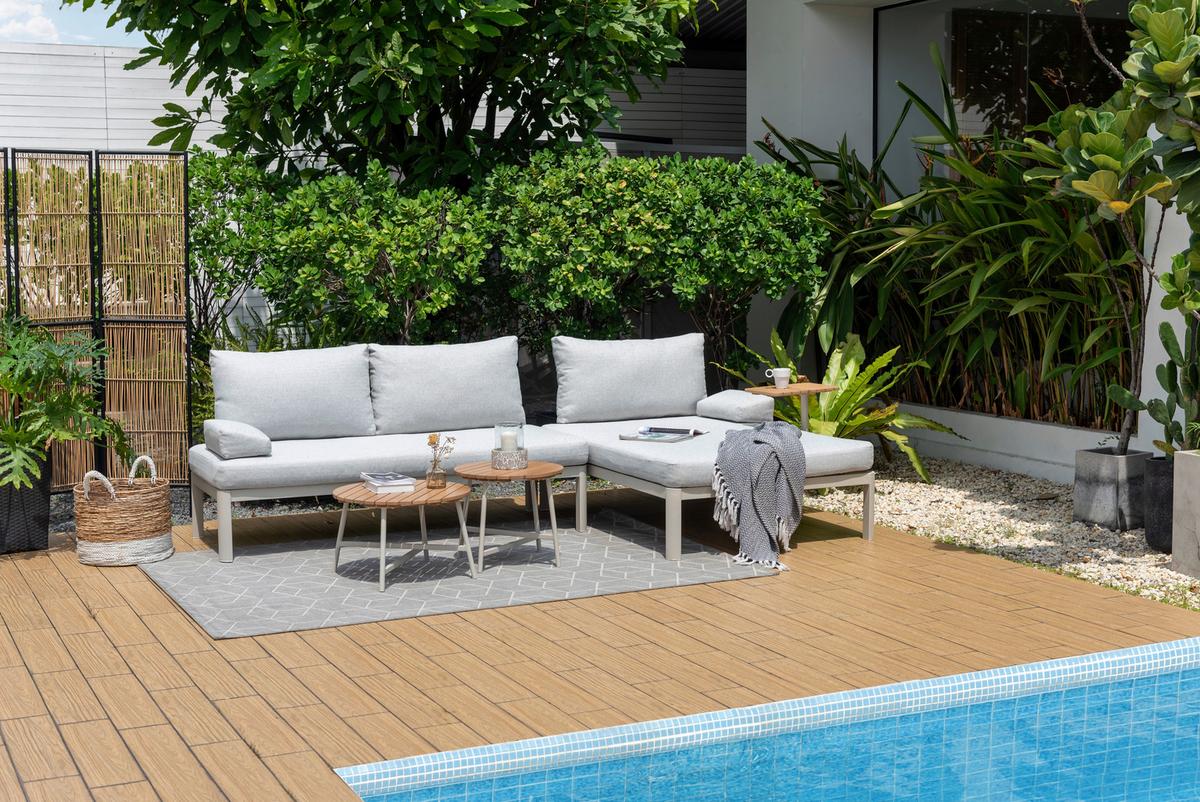 Loungegarnitur Lou Hellgrau/Hellbraun, 4-teilig - Hellbraun/Hellgrau, MODERN, Holz/Textil (61,7/61,7/35,1cm)