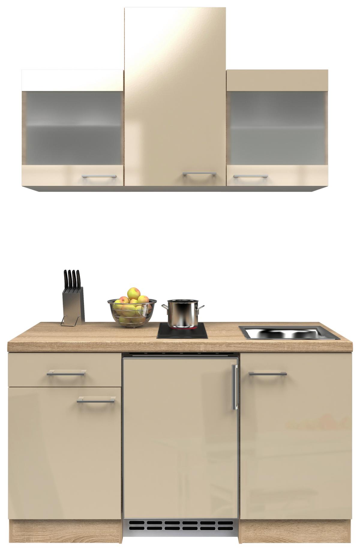 Miniküche Nepal m. Geräten B: ca. 150cm Kaschmir - Kaschmir/Edelstahlfarben, MODERN, Glas/Holzwerkstoff (150,5cm) - FlexWell