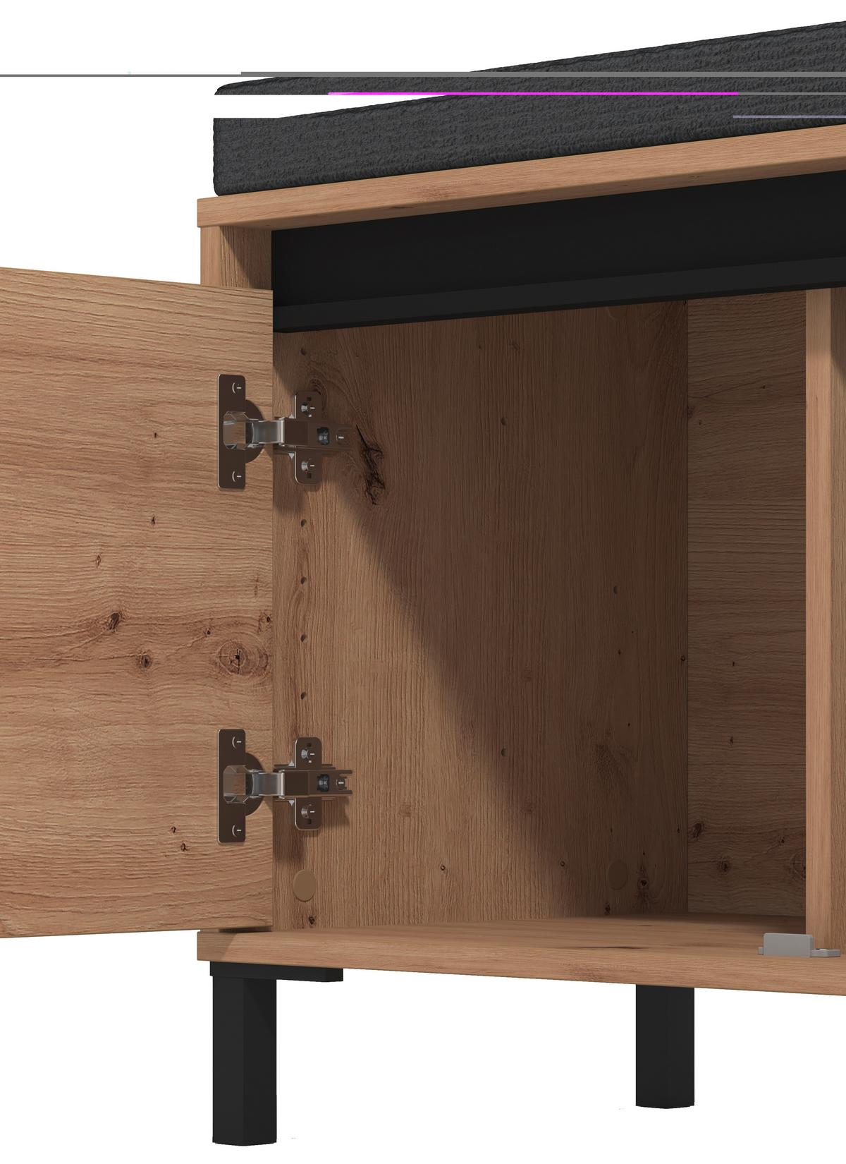 Előszobapad Arran - fekete/Artisan tölgy, Modern, faalapú anyag/textil (80/52/40cm) - Xora