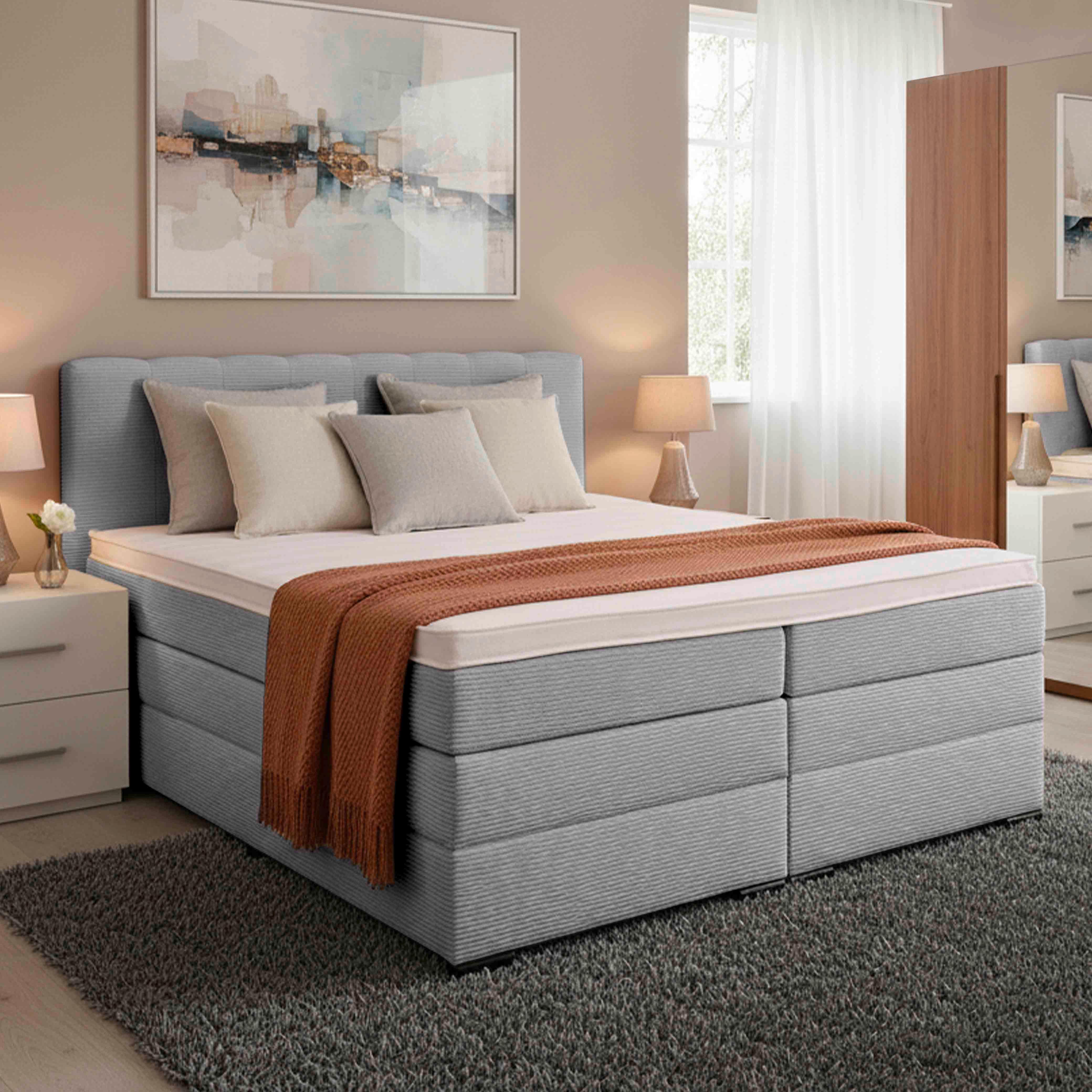 Boxspringbett Malaga ohne Fußteil Grau ca. 160x200cm - Silberfarben/Hellgrau, KONVENTIONELL, Holz/Holzwerkstoff (160/200cm) - Premium Living