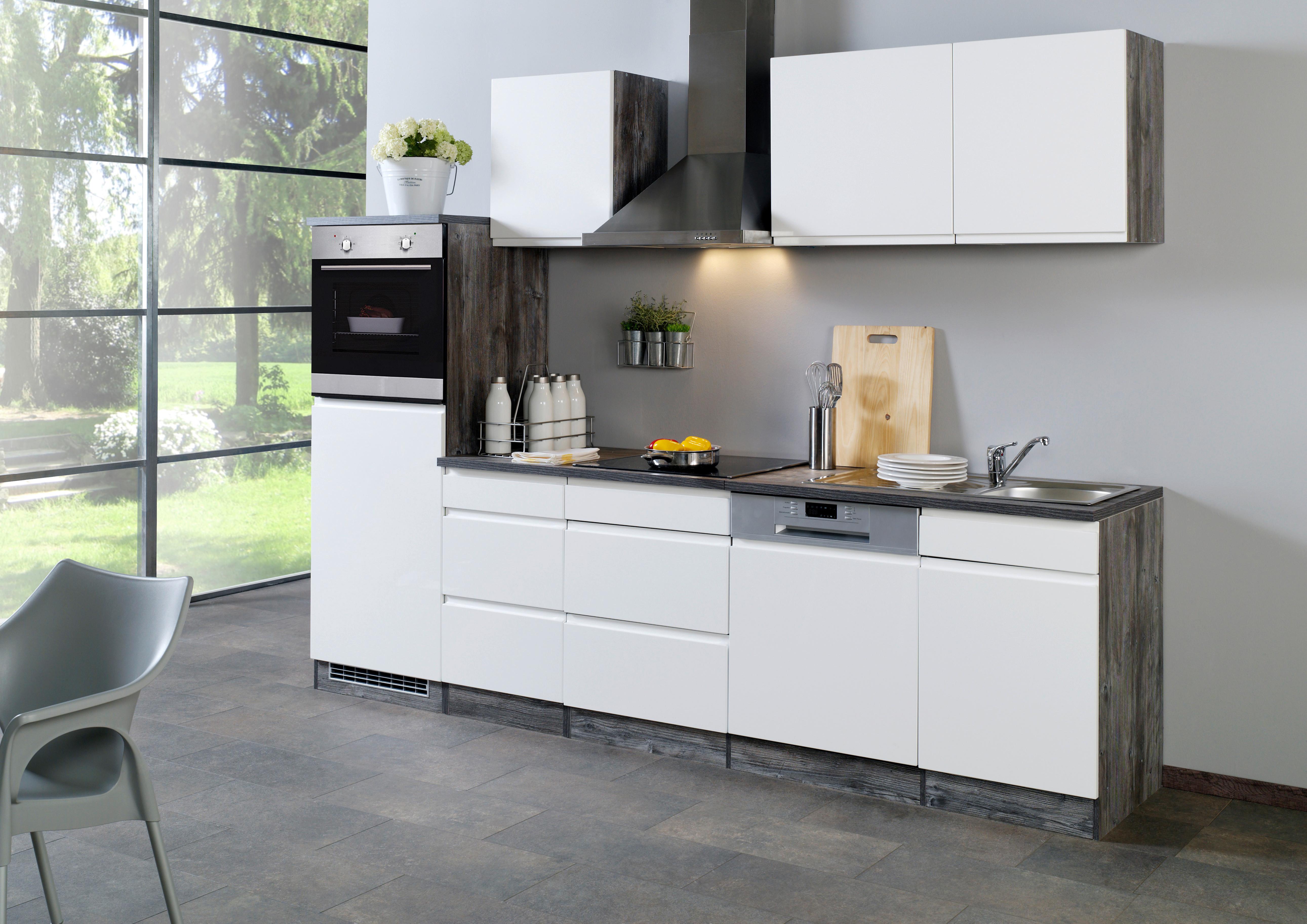 Küchenleerblock "Cardiff" Weiss/Eiche - Weiß Hochglanz/Weiß, Basics, Holzwerkstoff (280cm) - Held