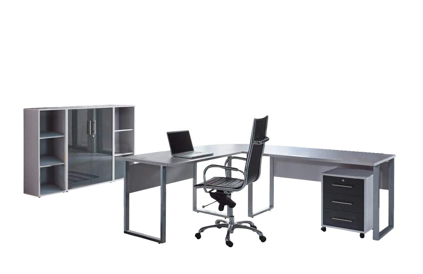 Büro Office Edition Set 2 Grau - Anthrazit Hochglanz/Grau, MODERN, Holzwerkstoff - MID.YOU