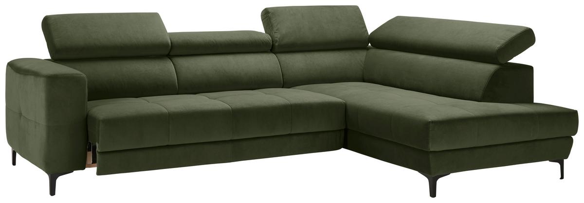 Ecksofa Emma rechts Olivgrün - Schwarz/Olivgrün, MODERN, Textil (301/210cm) - Premium Living