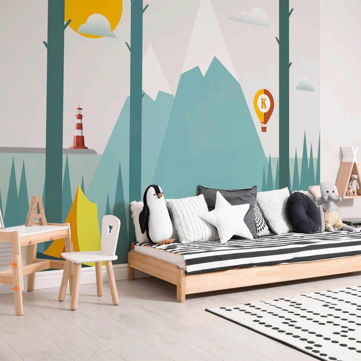 Fototapeta On The Camping, 250x175cm - modra/bela, Trendi, tekstil (250/175cm) - artgeist