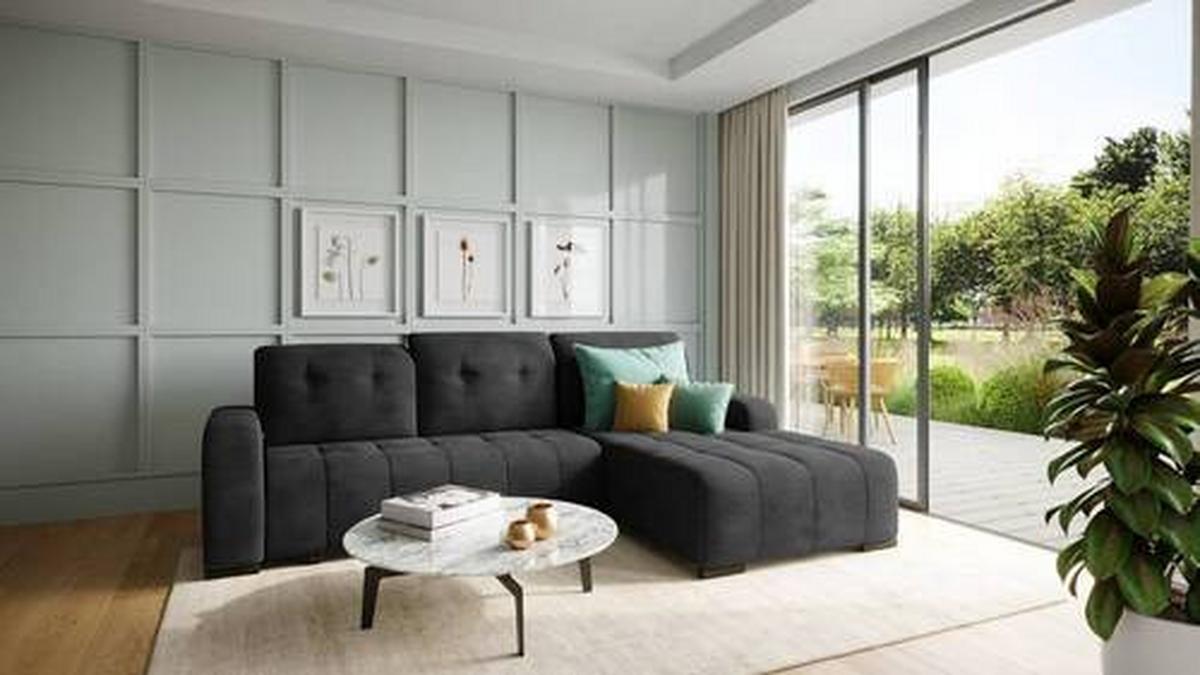 Wohnlandschaft Vicari Schwarz Mikrofaser - Schwarz, MODERN, Textil/Metall (185/292cm) - Livetastic