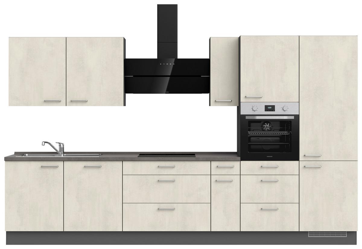Küchenblock Riva High m. Geräten Weiß - Schieferfarben/Edelstahlfarben, MODERN, Holzwerkstoff/Metall (360cm) - Nobilia