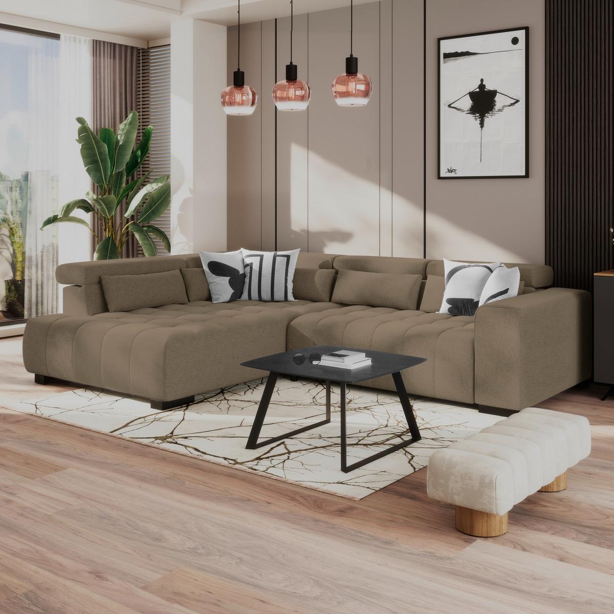 Kutna Garnitura Matera - smeđa/crna, Trend, tekstil/drvo (226/311cm)