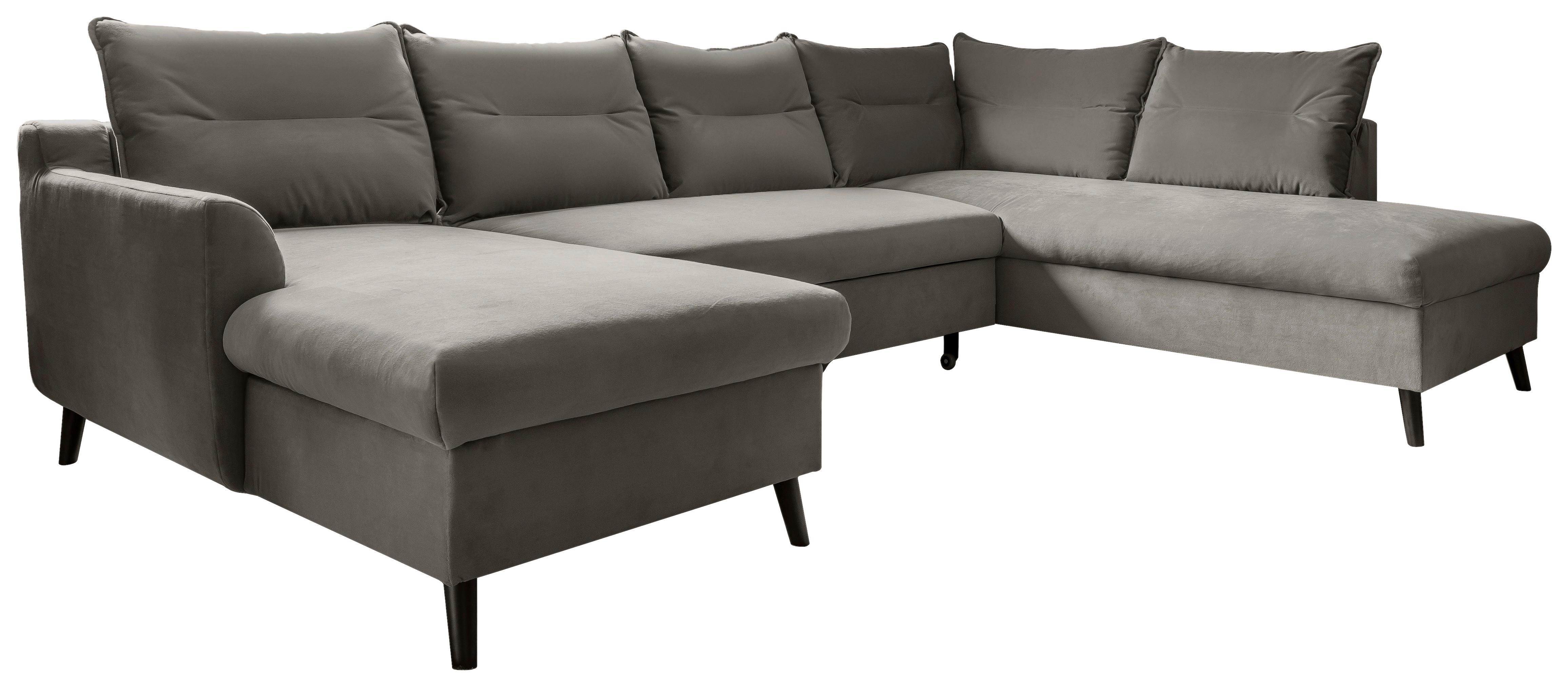 Sedežna Garnitura Stylish Stan, Oblika U, Z Ležiščem - temno siva/črna, Basics, tekstil/les (150/300/200cm) - MID.YOU