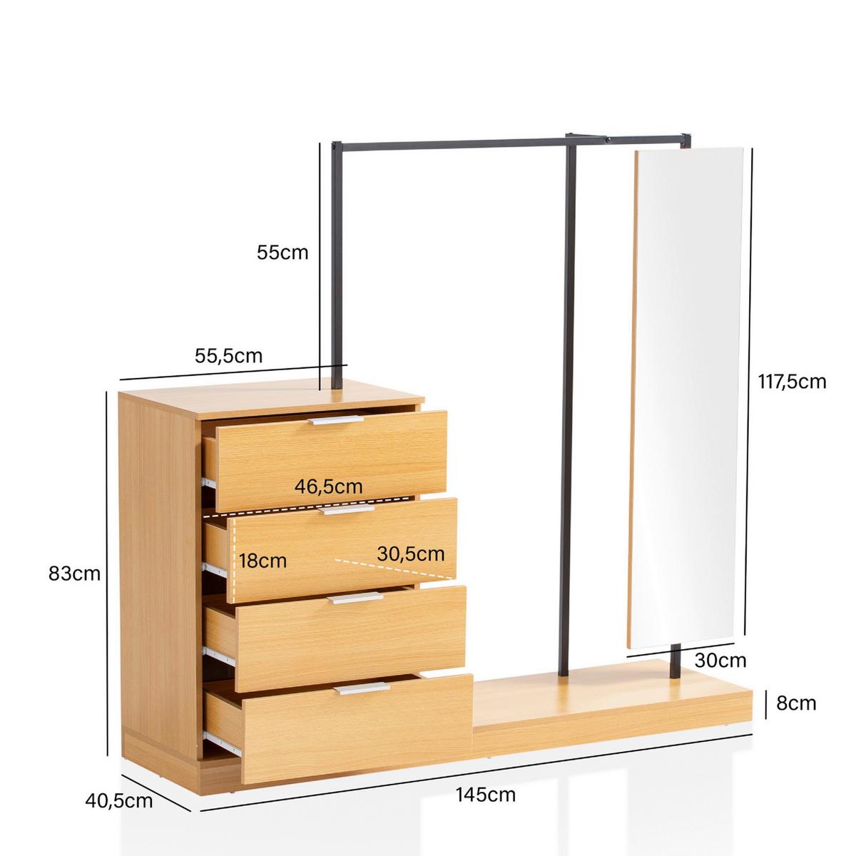 GARDEROBE WL6.902 - Eichefarben, Design, Holzwerkstoff (145/138/40,5cm) - Livetastic