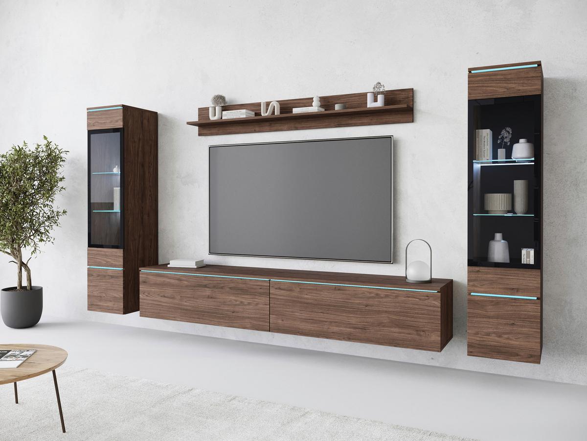 Regal Za Dnevni Boravak Vera Ii - siva/boje oraha, Lifestyle, staklo/drvni materijal (240/130/33cm) - P & B