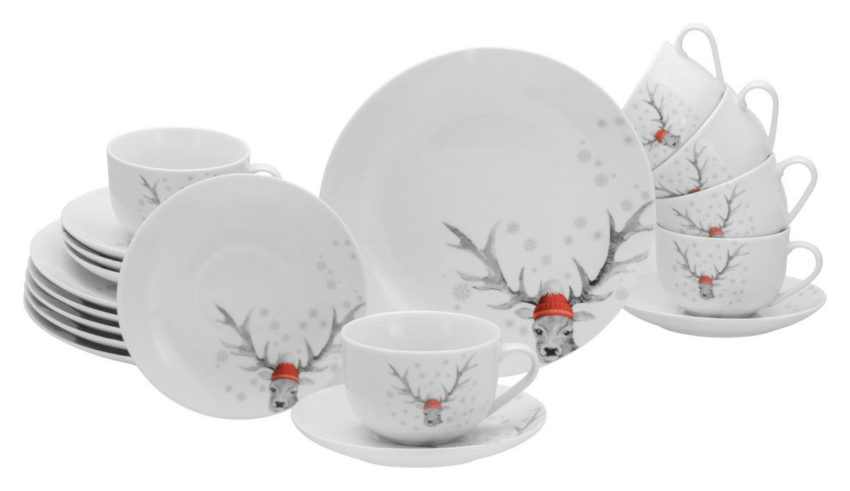 Kombinirani Servis Christmas Reindeer, 18-Delni - večbarvno, Basics, keramika