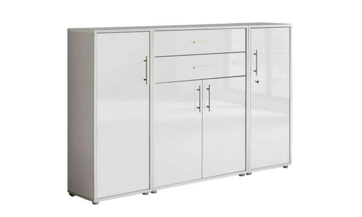 Aktenschrank Office Edition Sw Set 16 Grau/Weiß - Weiß Hochglanz/Grau, MODERN, Holzwerkstoff (172,6/113,6/33cm) - MID.YOU