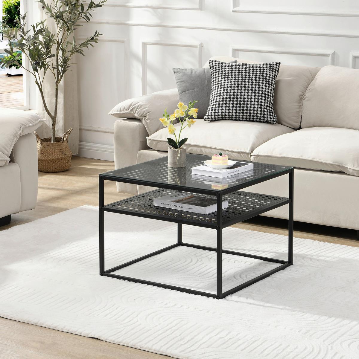 Couchtisch Wl7.325 - Schwarz, Design, Glas/Metall (60/60/45cm) - MID.YOU