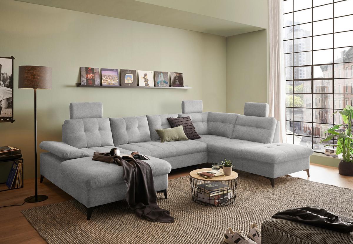 Wohnlandschaft Durban U ca. 170x324x218 cm Grau - Schwarz/Grau, KONVENTIONELL, Kunststoff/Textil (170/324/218cm) - MID.YOU