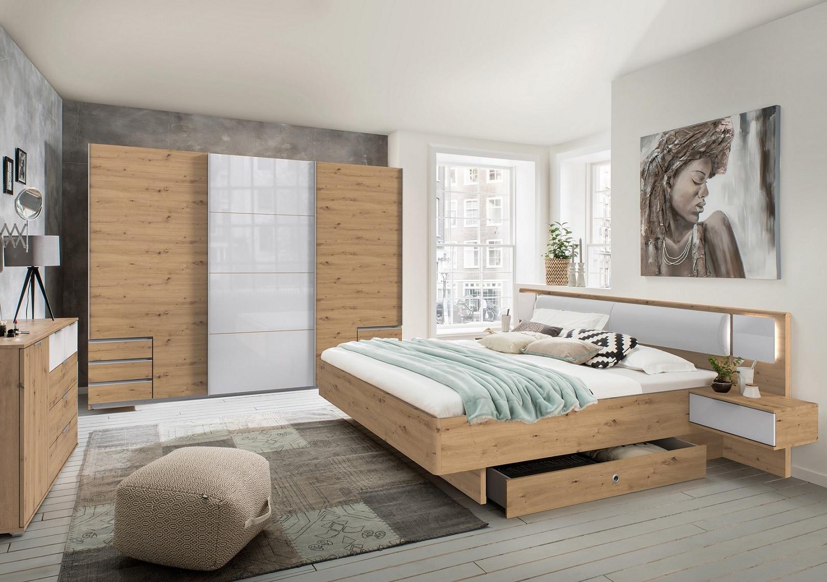 Futonska Postelja Valencia, Barva Hrasta, Bela - bela/hrast artisan, Moderno, leseni material/tekstil (289/92/210cm) - Mömax
