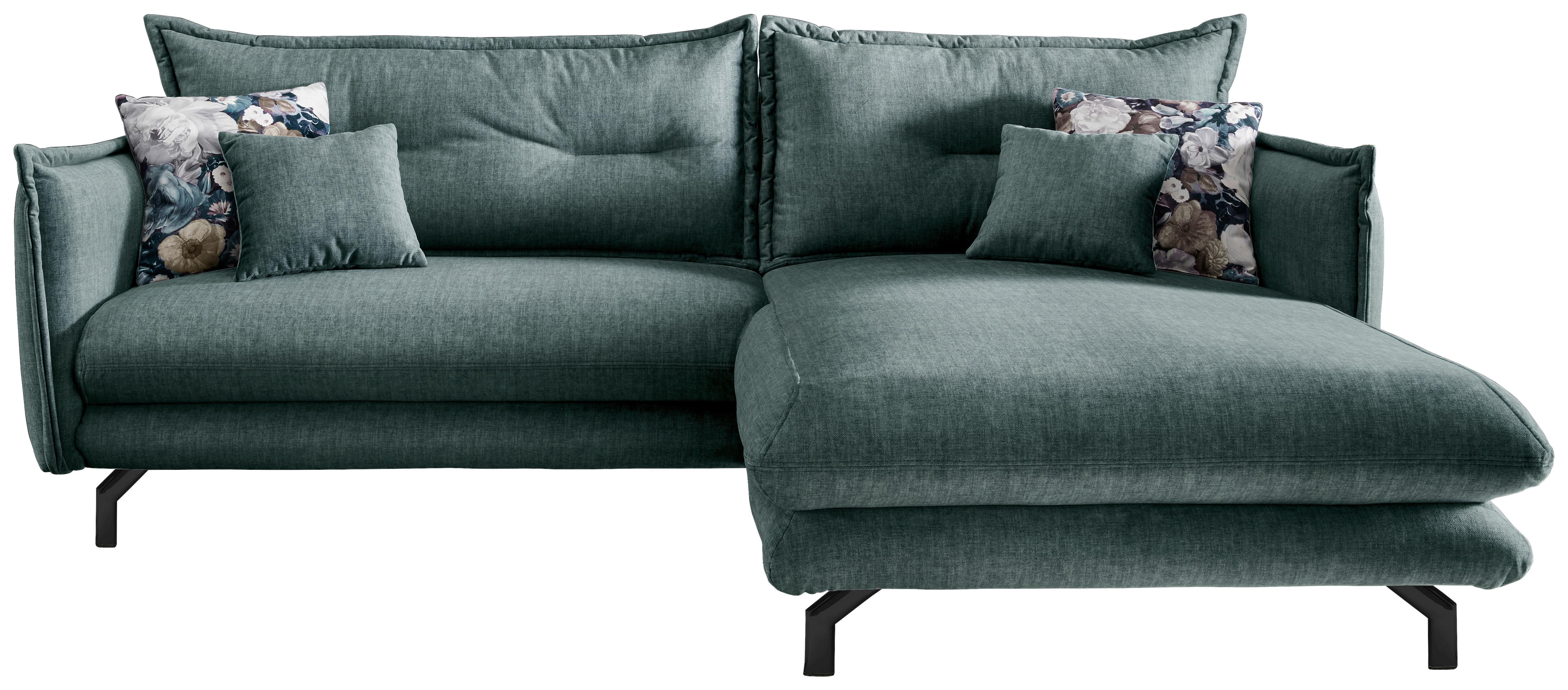 Wohnlandschaft Lava Hellblau Velours - Türkis/Schwarz, MODERN, Textil/Metall (255/180cm) - Livetastic
