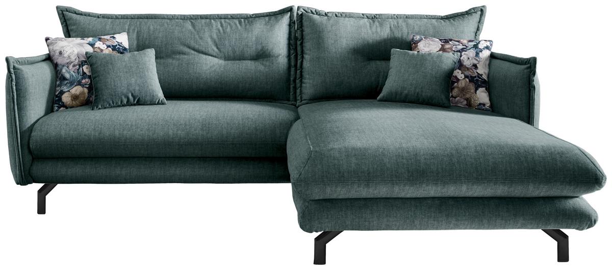 Wohnlandschaft Lava Hellblau Velours - Türkis/Schwarz, MODERN, Textil/Metall (255/180cm) - Livetastic