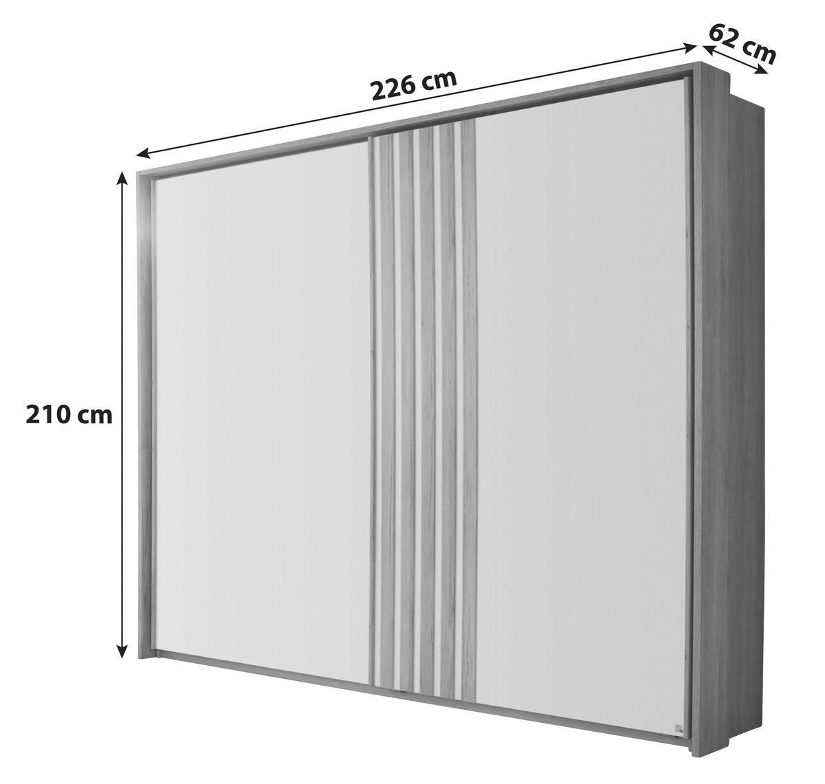 Ormar S Kliznim Vratima Mosbach - siva/boje hrasta, Design, staklo/drvni materijal (226/210/62cm) - MID.YOU