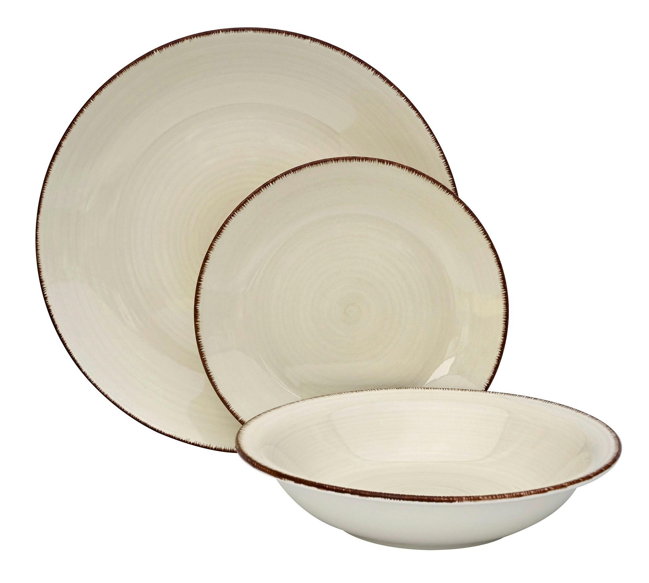 Tafelservice Inka in Weiß/Braun 18-teilig - Weiss/Braun, Konventionell, Keramik - Modern Living