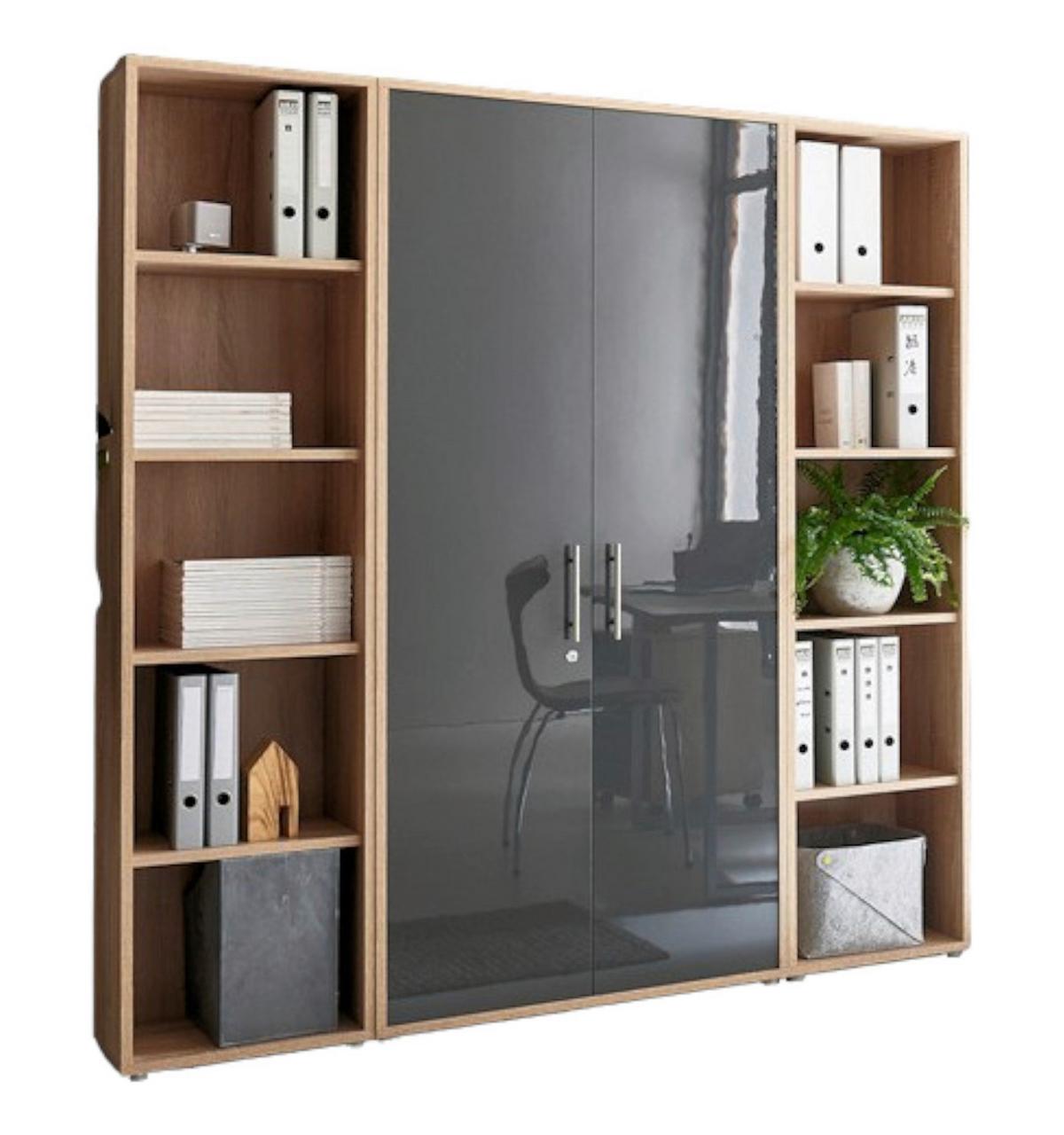 Aktenschrank Office Edition Sw Set 3 hoch Eiche/Anthrazit - Anthrazit Hochglanz/Sonoma Eiche, MODERN, Holzwerkstoff (173/186/33cm) - MID.YOU