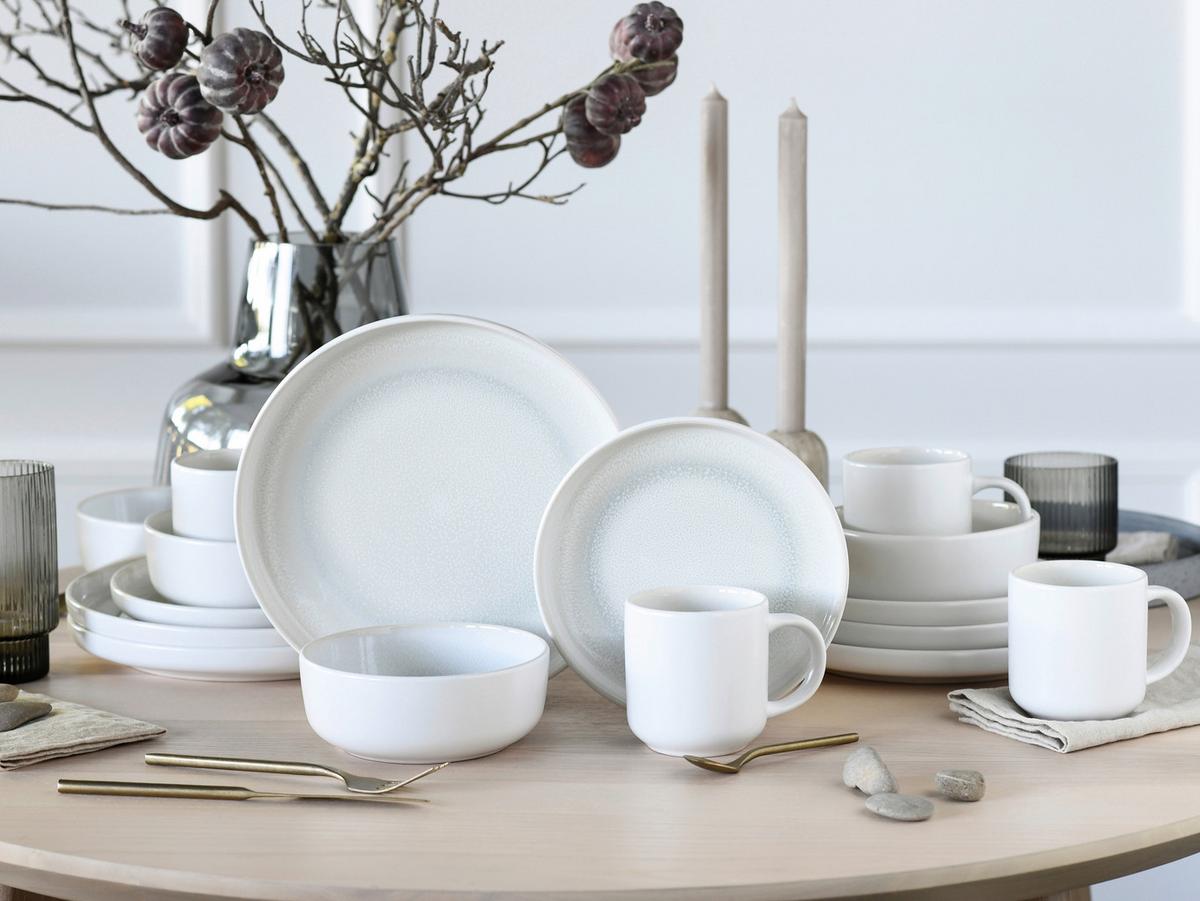 Serviciu de masă Nordic Fjord 16/1 - alb/gri-alb, Basics, ceramică - Creatable