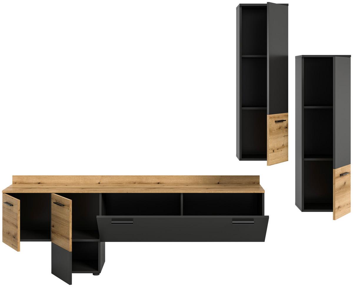 Ansamblu mobilier camera de zi GOAL - culoare lemn stejar/gri, Design, material pe bază de lemn (247/196/37cm) - Modern Living