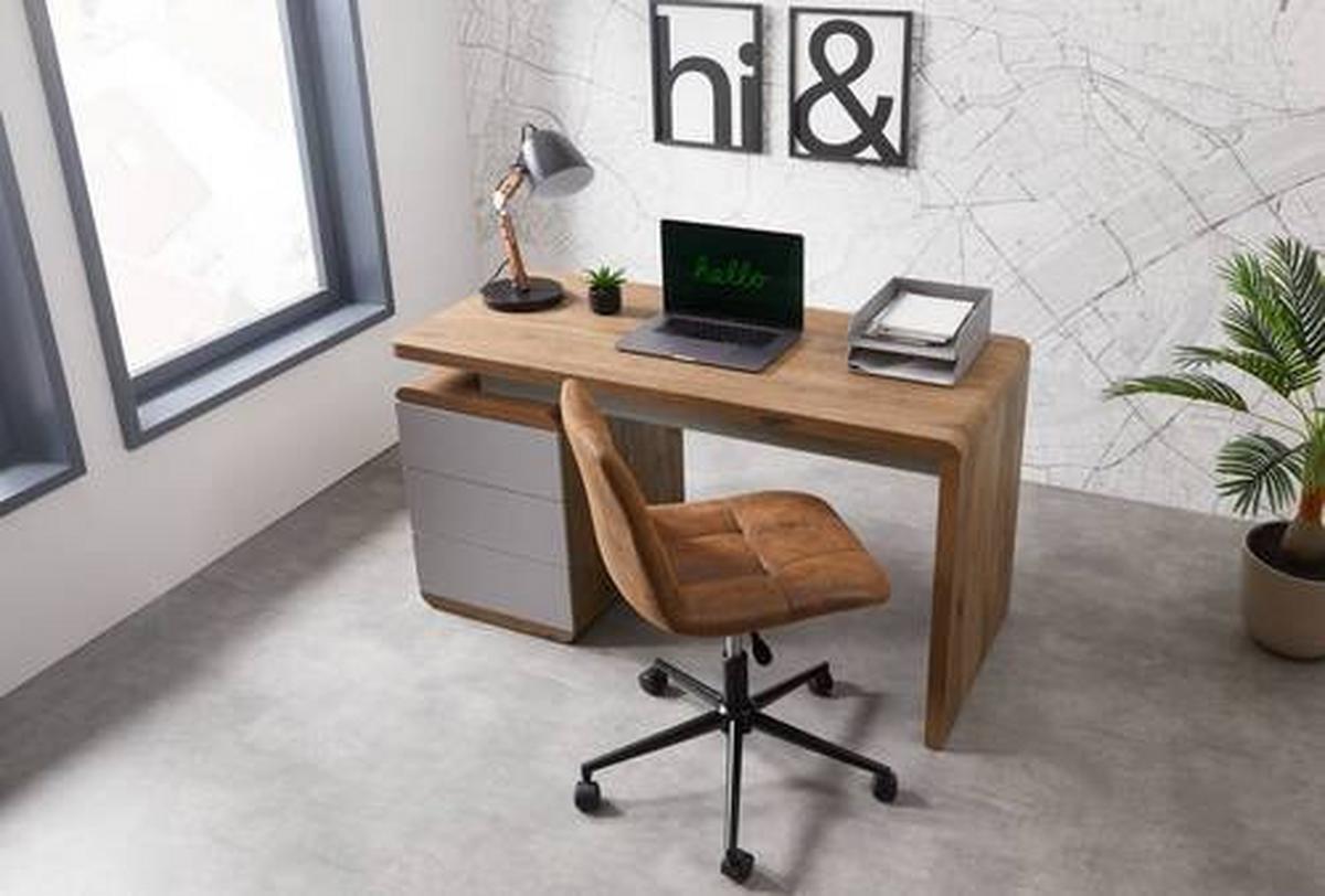 Schreibtisch Holz "lovino", Ca. 135x59 Cm, Eiche - Eichefarben/Silberfarben, Modern (135/59/75cm) - Bessagi Home