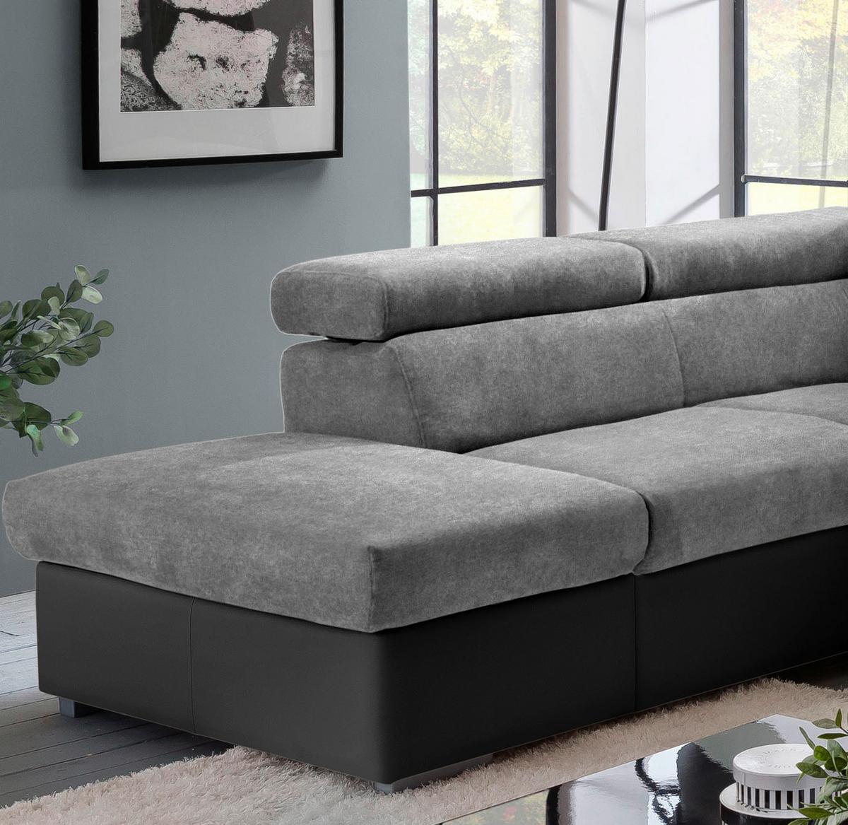 Wohnlandschaft Milla Grau/Schwarz ca. 252x217 cm - Schwarz/Grau, Basics, Holz/Textil (217/252cm) - MID.YOU