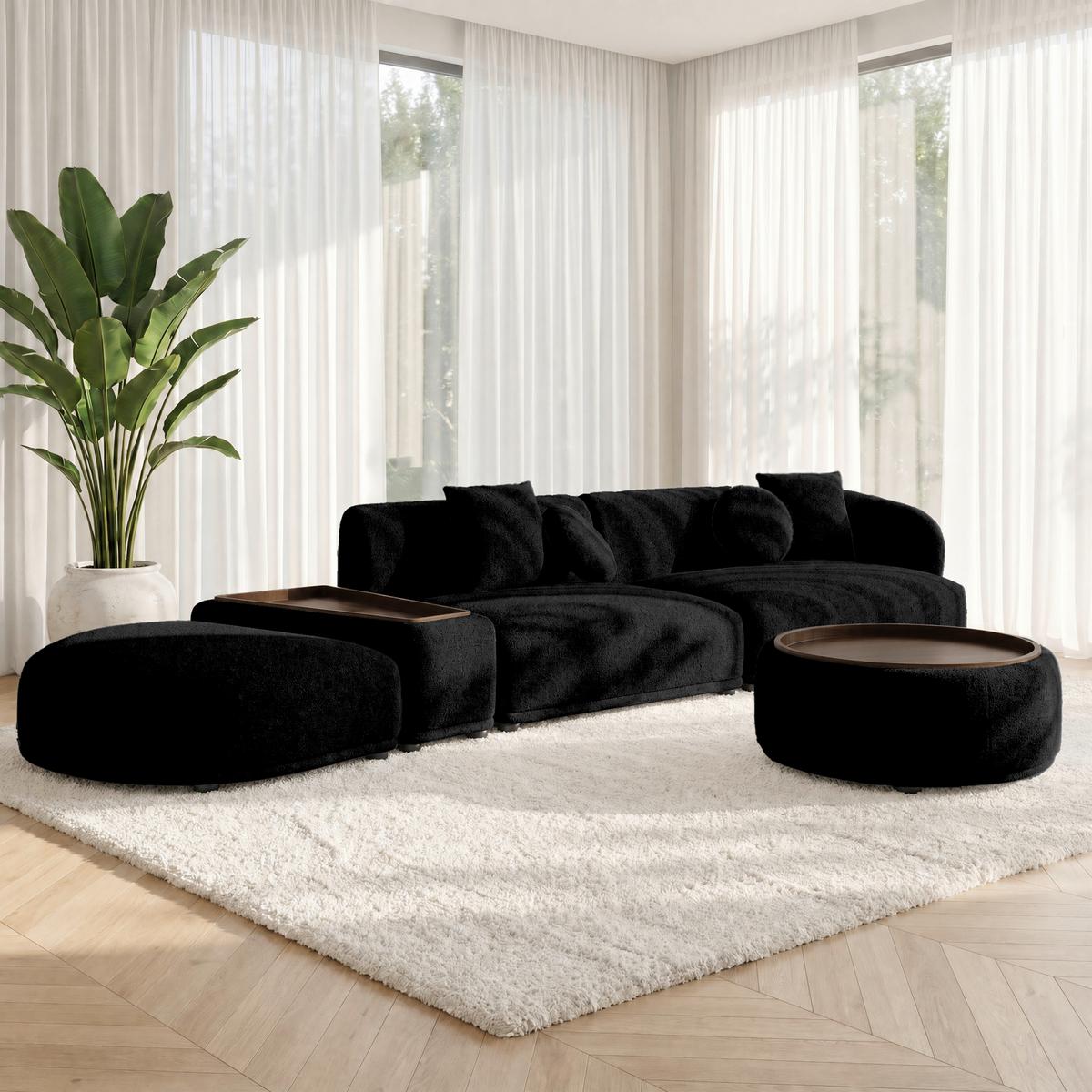 Wohnlandschaft Kira Chenille Schwarz - Schwarz, MODERN, Holz/Textil (408/108cm) - Bessagi Home