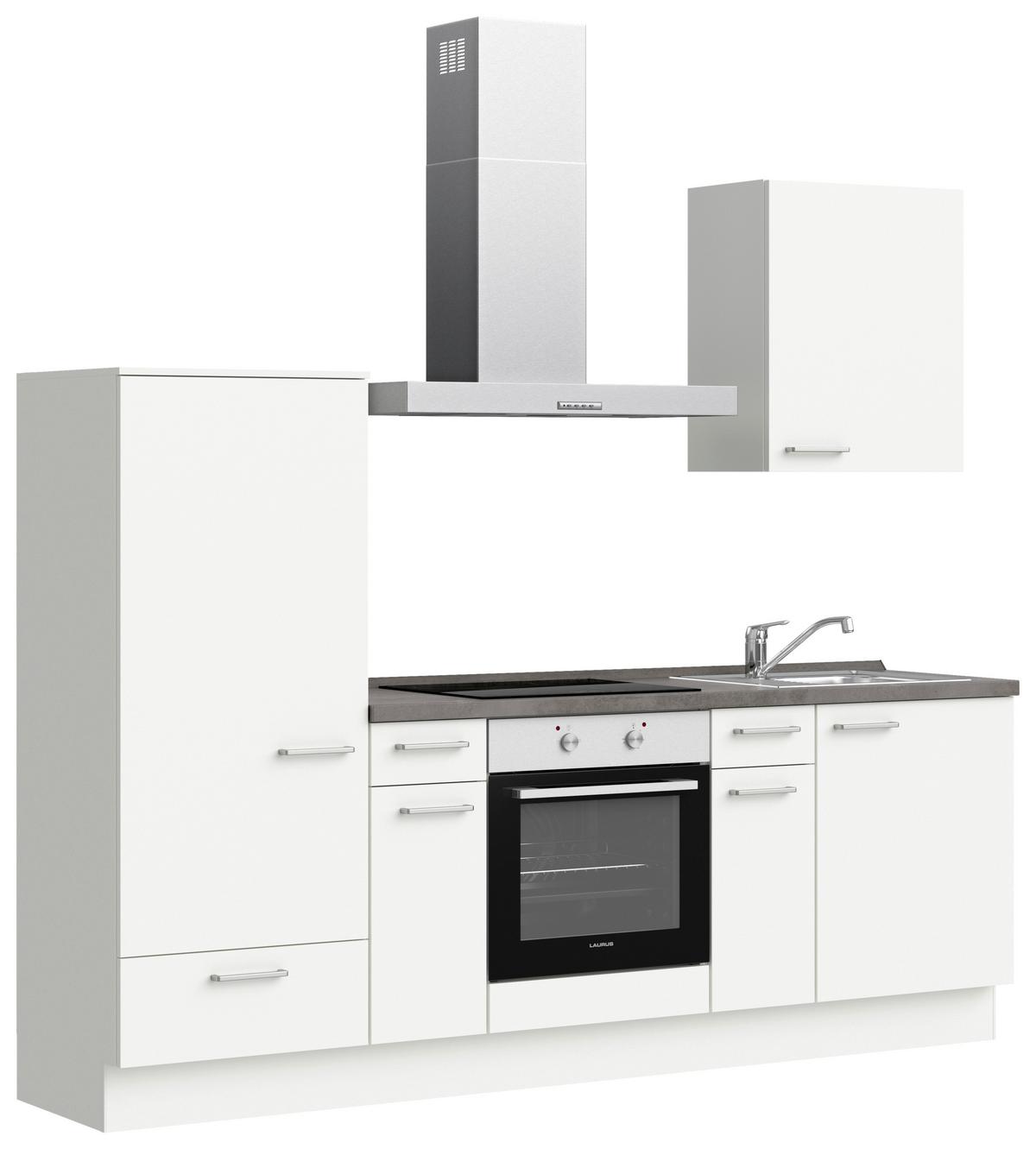 Küchenblock Touch Low m. Geräten Weiß - Schieferfarben/Edelstahlfarben, MODERN, Holzwerkstoff/Metall (240cm) - Nobilia