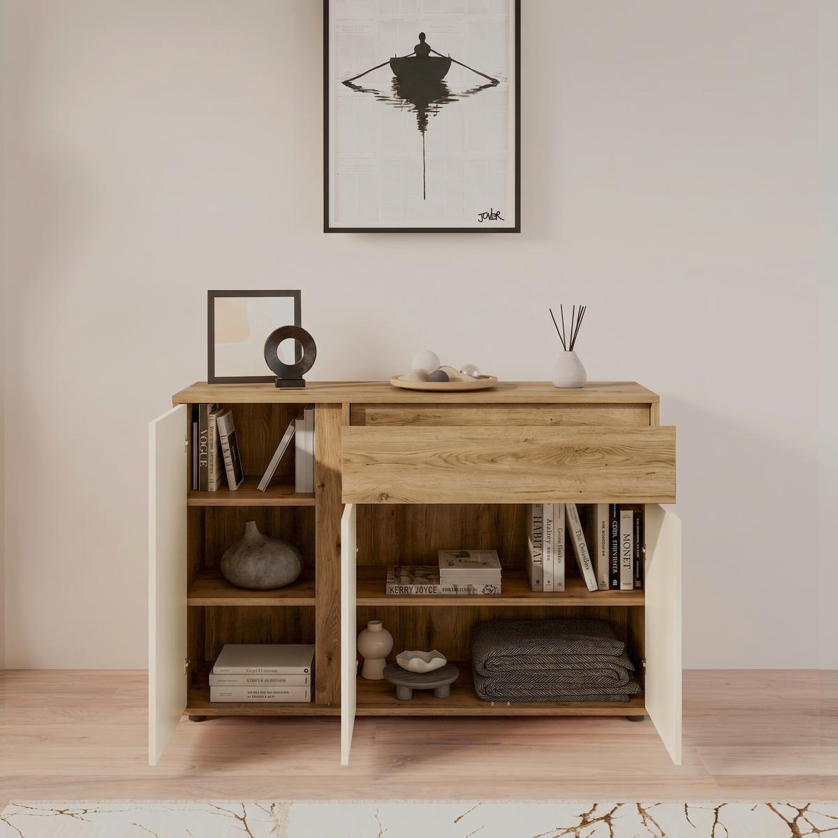Comodă cu uși CANEVA - cașmir/stejar Artisan, Modern, material pe bază de lemn (128/86/40,3cm) - Modern Living