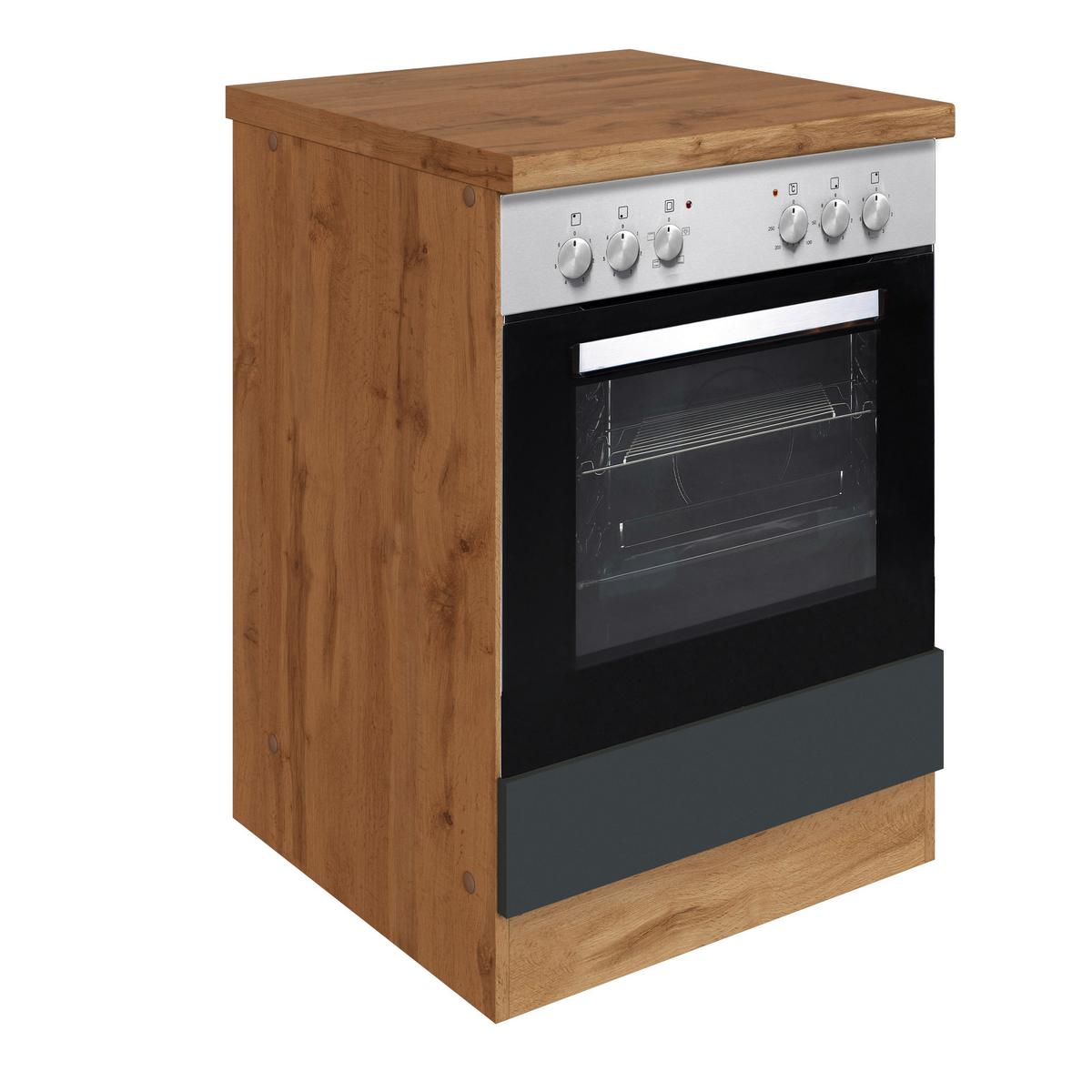 Herdumbauschrank Florenz ca. 60 cm Grau mit Arbeitsplatte - Eiche Wotan/Grau, Design, Holzwerkstoff (60/86/60cm) - Held