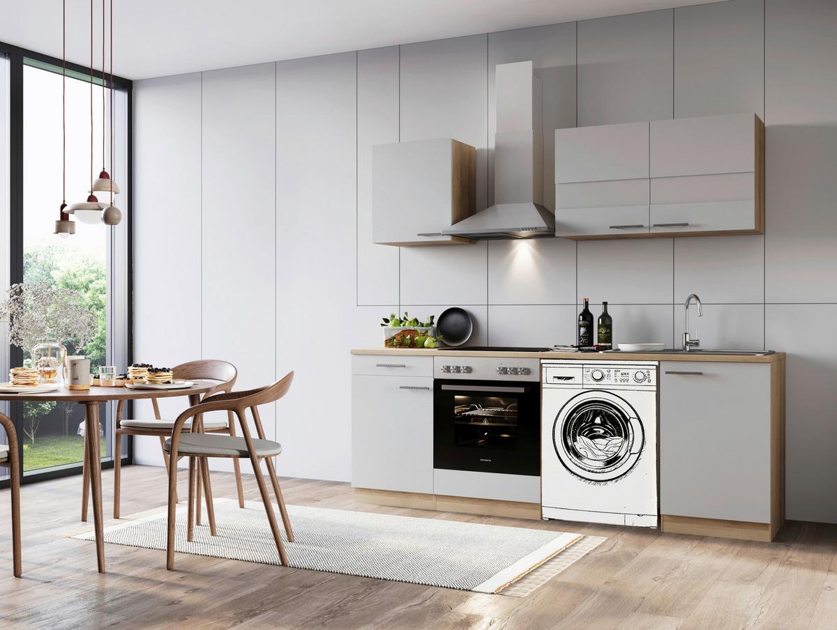 Kuhinjski Blok Z Aparati Merle, 220cm - barve nerjavečega jekla/črna, Basics, kovina/steklo (220cm) - Respekta