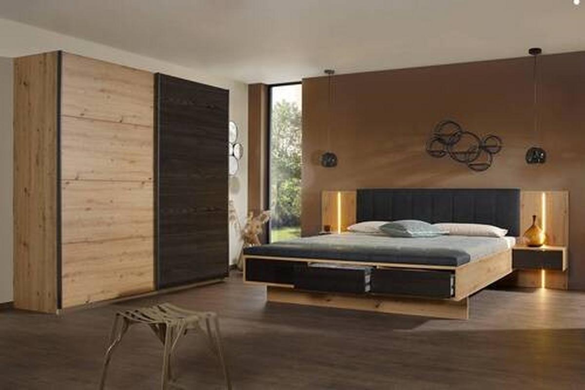 Bettanlage Apollon m. Sitzbank ca. 180x200 cm Schwarz/Eiche - Schwarz/Eiche Artisan, MODERN, Holzwerkstoff/Textil (180/200cm) - Rauch Möbel