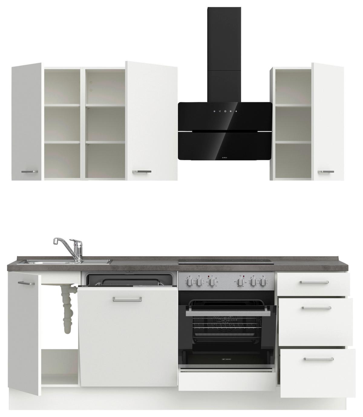 Küchenblock Touch High m. Geräten Weiß - Schieferfarben/Edelstahlfarben, MODERN, Holzwerkstoff/Metall (210cm) - Nobilia