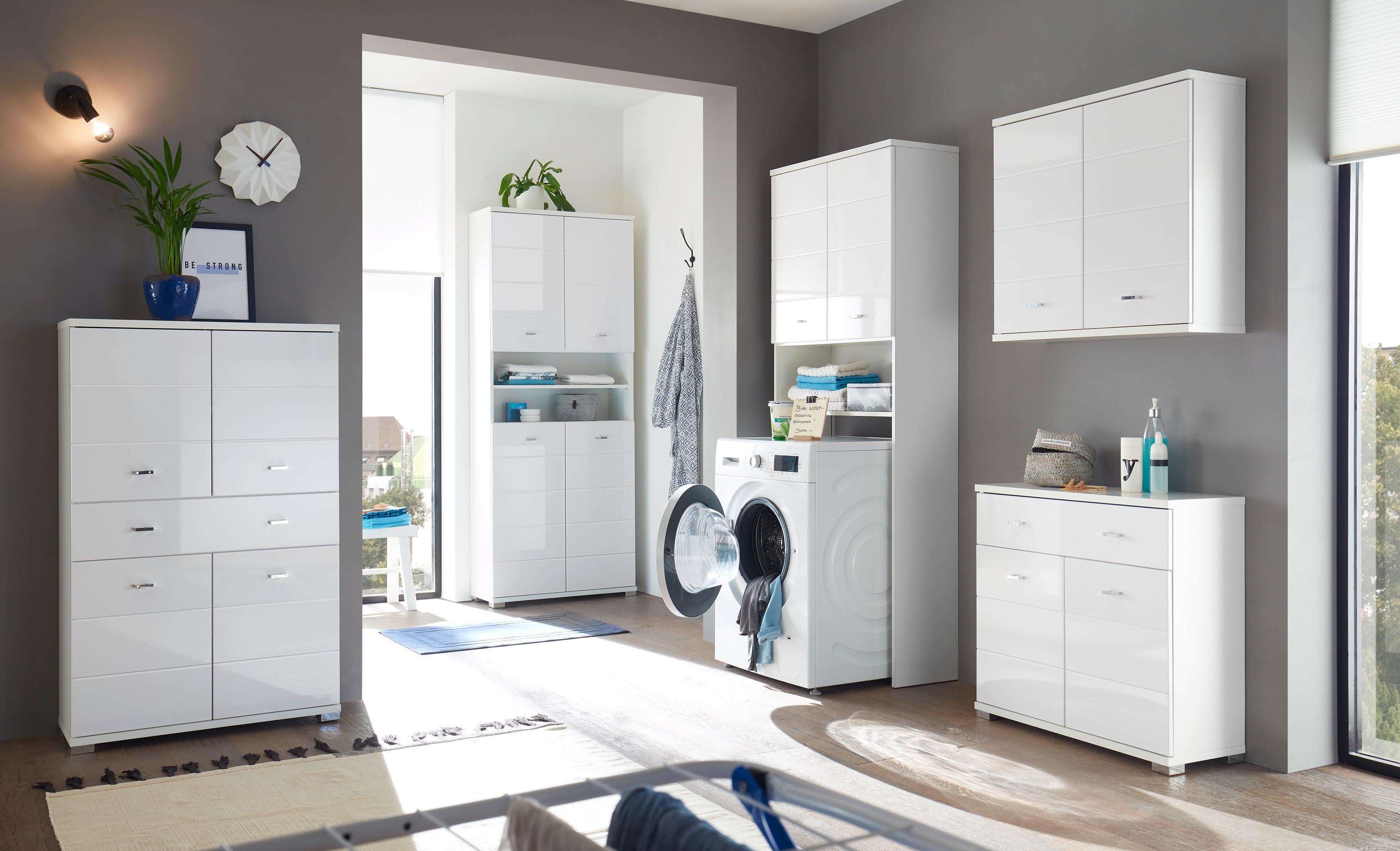 Visoka Omara Pool, Bela, Stoječa - srebrne barve/bela, Basics, umetna masa/leseni material (76/190/31cm) - Modern Living