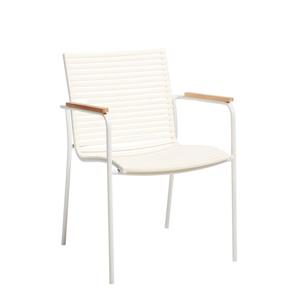 Gartensuhl Mood Weiß/Teak stapelbar - Weiß/Teakfarben, Natur, Holz/Kunststoff (60/84/56cm) - Gardenson