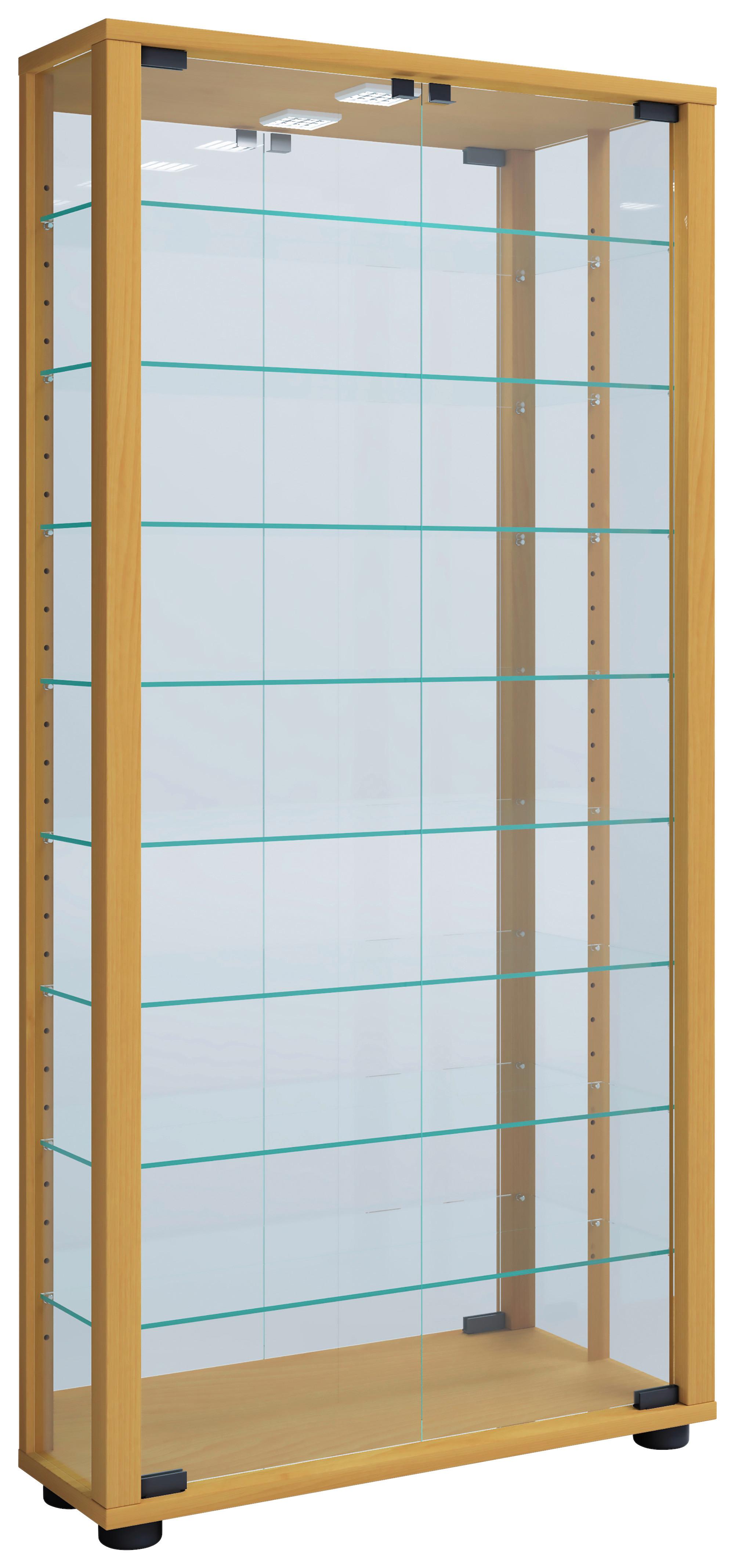 Vitrina Lumo, Osvetlitev, Bukev - črna/barve bukve, Moderno, umetna masa/steklo (59/114,8/18cm) - MID.YOU