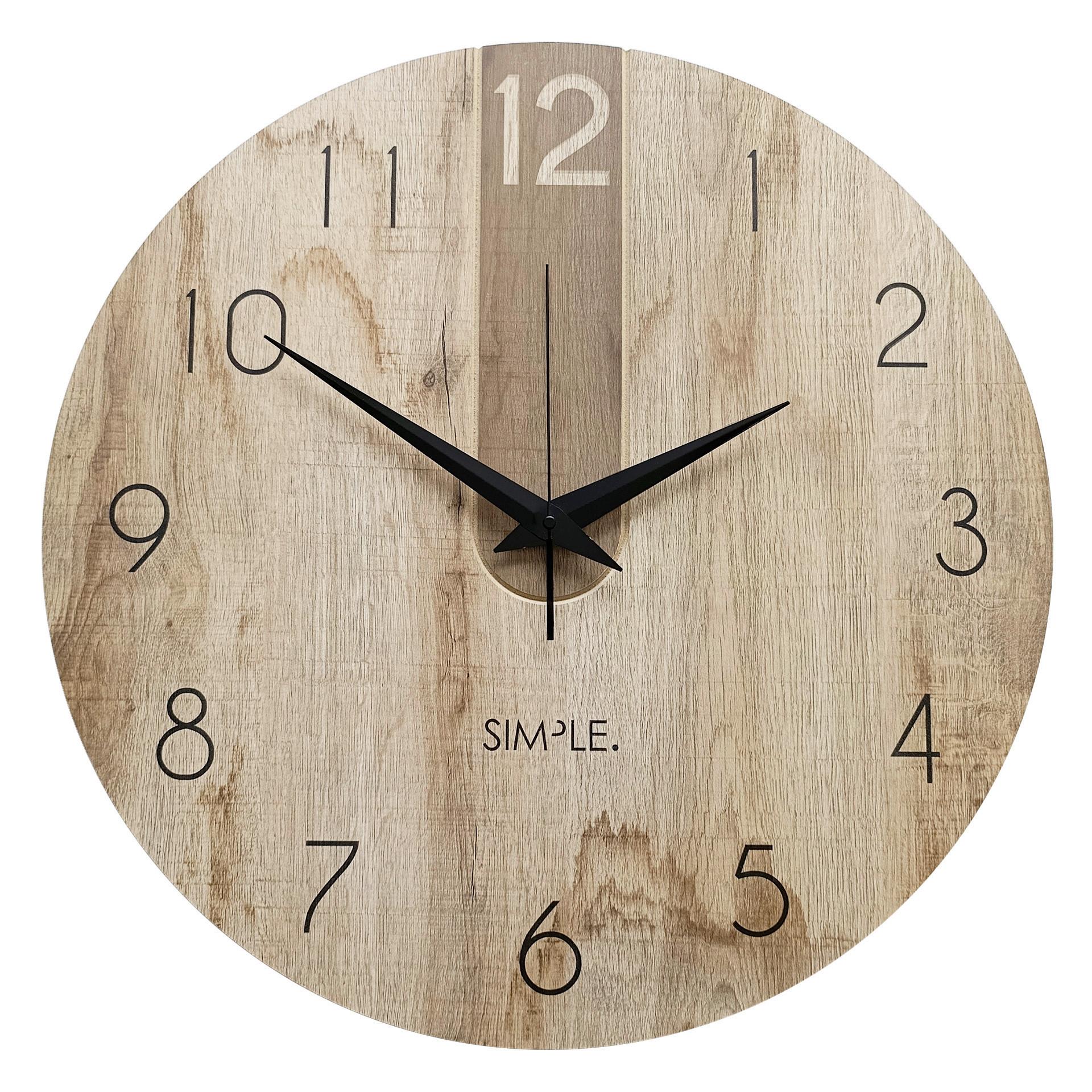 Wanduhr Schwarz/Eichefarben Ø ca. 57cm - Eichefarben/Schwarz, Basics, Holz/Kunststoff (57cm)