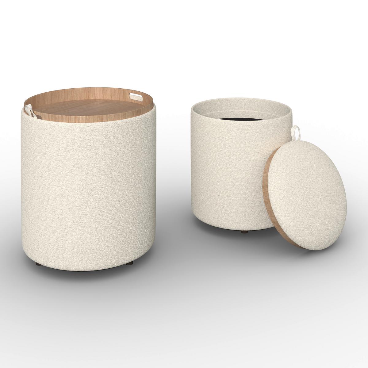 Hocker Set Melanie Bouclé Weiß - Weiß, MODERN, Holzwerkstoff/Textil (44cm) - Bessagi Home