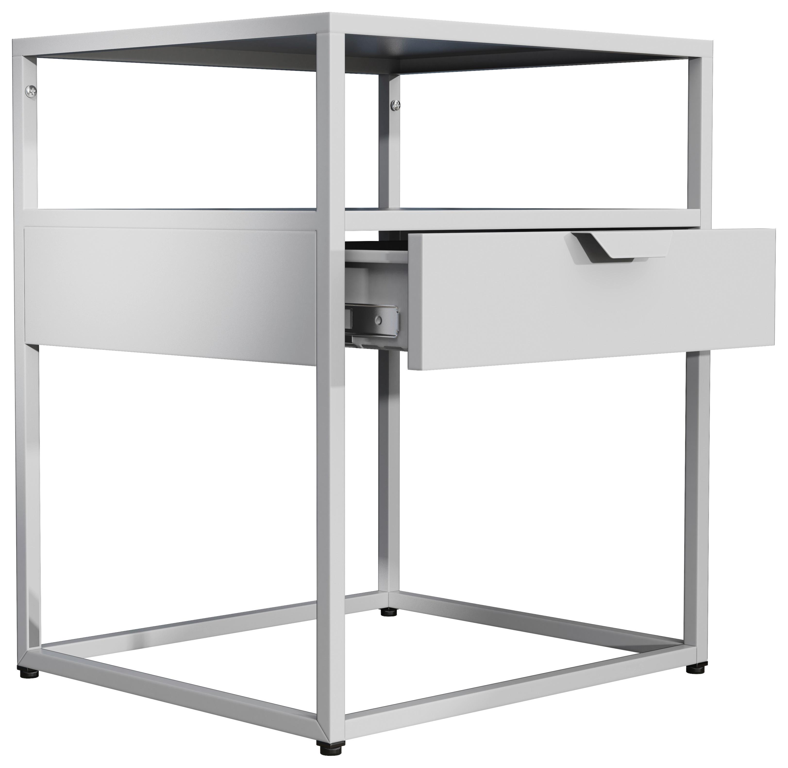 Nočna Omarica Flokas M, Bela - srebrne barve/črna, Moderno, umetna masa/leseni material (45/55/40cm) - MID.YOU