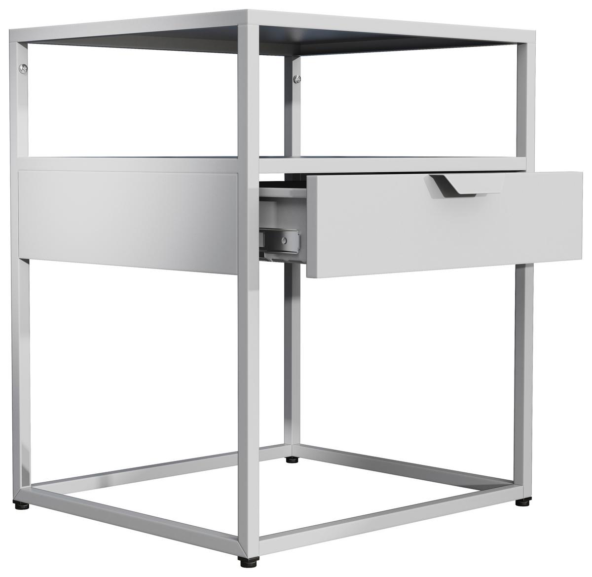 Nočna Omarica Flokas M, Bela - srebrne barve/črna, Moderno, umetna masa/leseni material (45/55/40cm) - MID.YOU