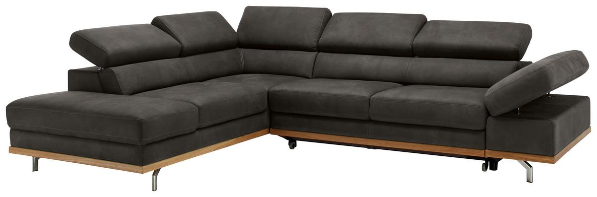 Ecksofa Carmen Dunkelgrau - Chromfarben/Dunkelgrau, Konventionell, Holz/Textil (292/226cm) - Premium Living