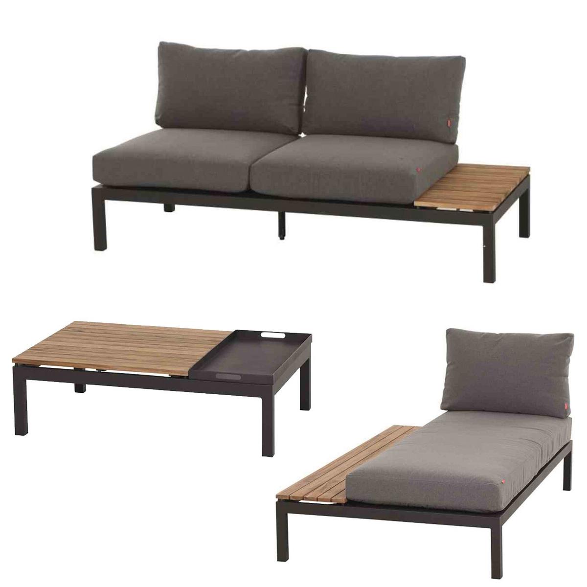 Modul-Loungegarnitur 3-tlg. Grau Teakholz - Anthrazit/Grau, KONVENTIONELL, Holz/Textil (172/84/102cm) - Siena Garden