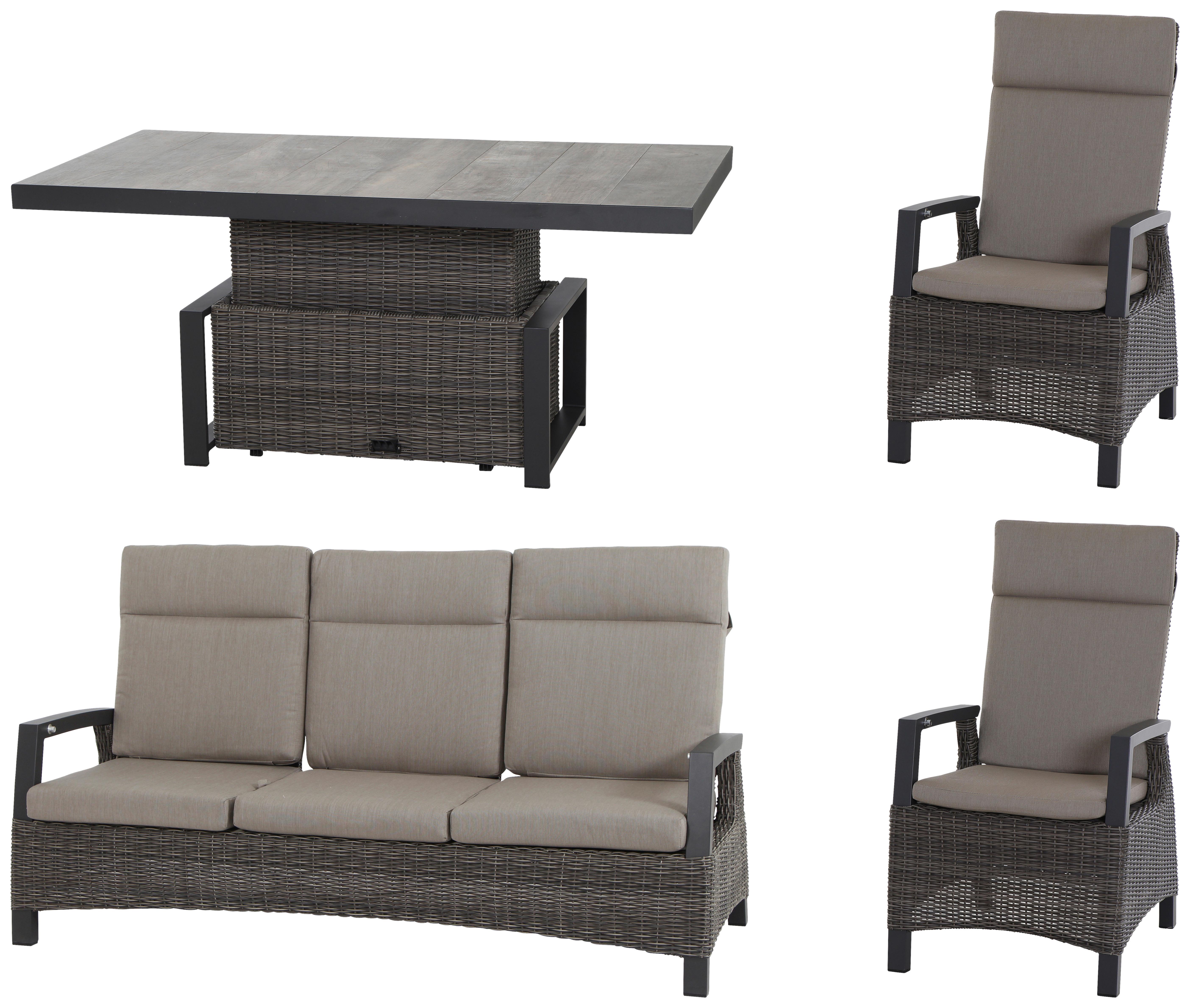 Loungegarnitur Corido 4-tlg. Grau - Grau, Basics, Keramik/Kunststoff (72/103/160cm) - Siena Garden