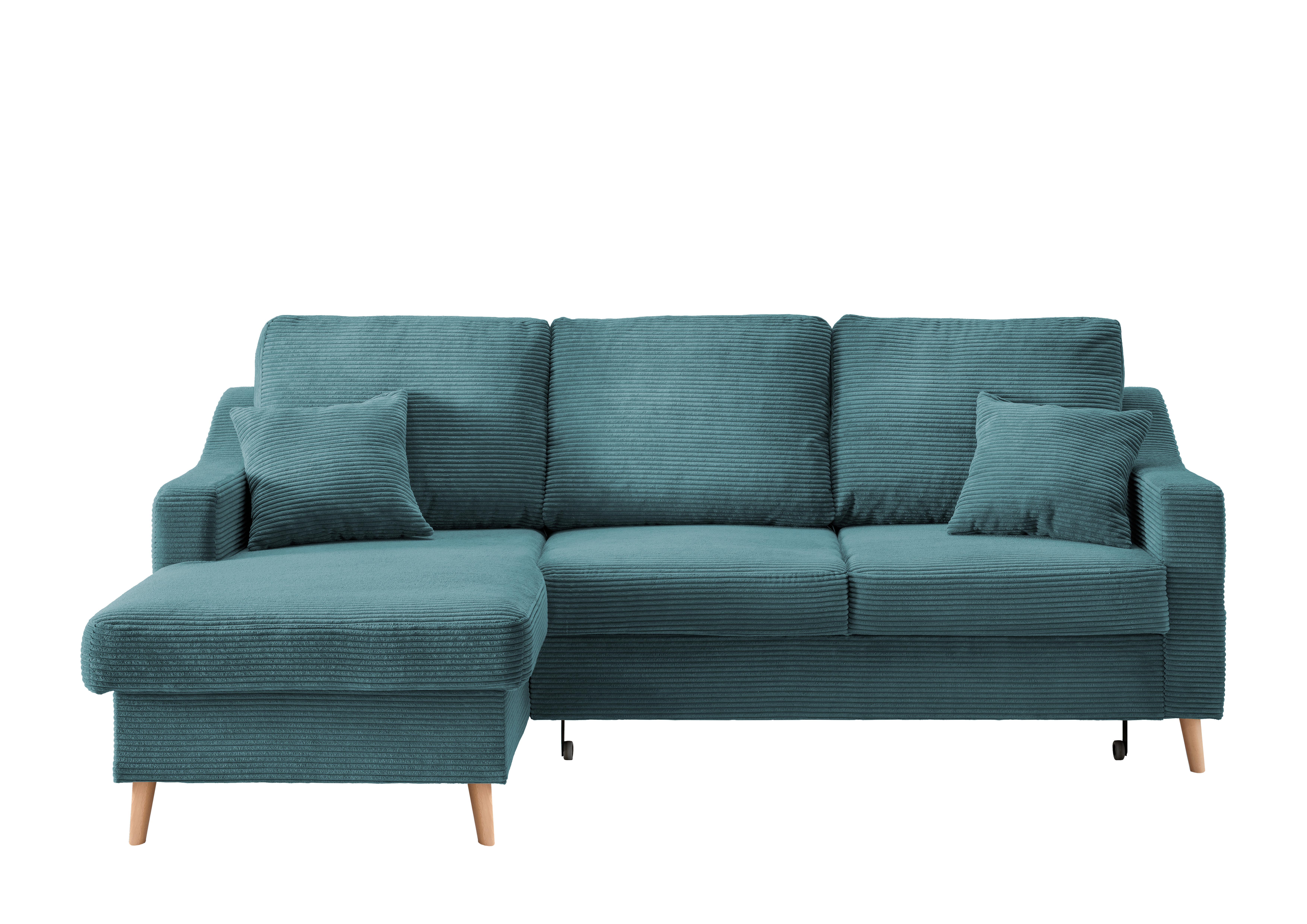 Ecksofa Valentina Petrol Cord - Petrol/Naturfarben, Design, Holz/Textil (150/228cm) - P & B