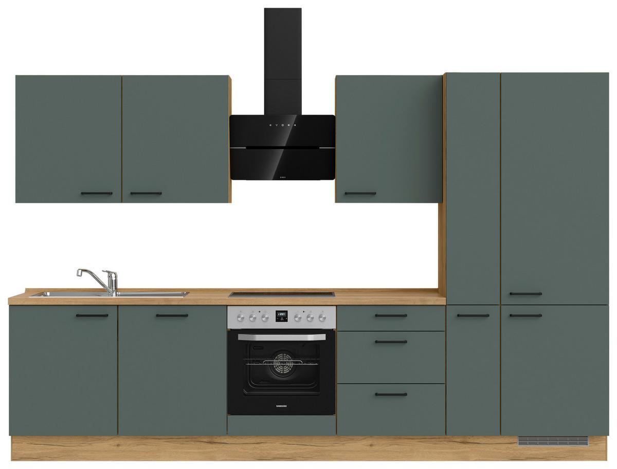 Küchenblock Easytouch High m. Geräten Dunkelgrün - Dunkelgrün/Eichefarben, MODERN, Holzwerkstoff/Metall (330cm) - Nobilia