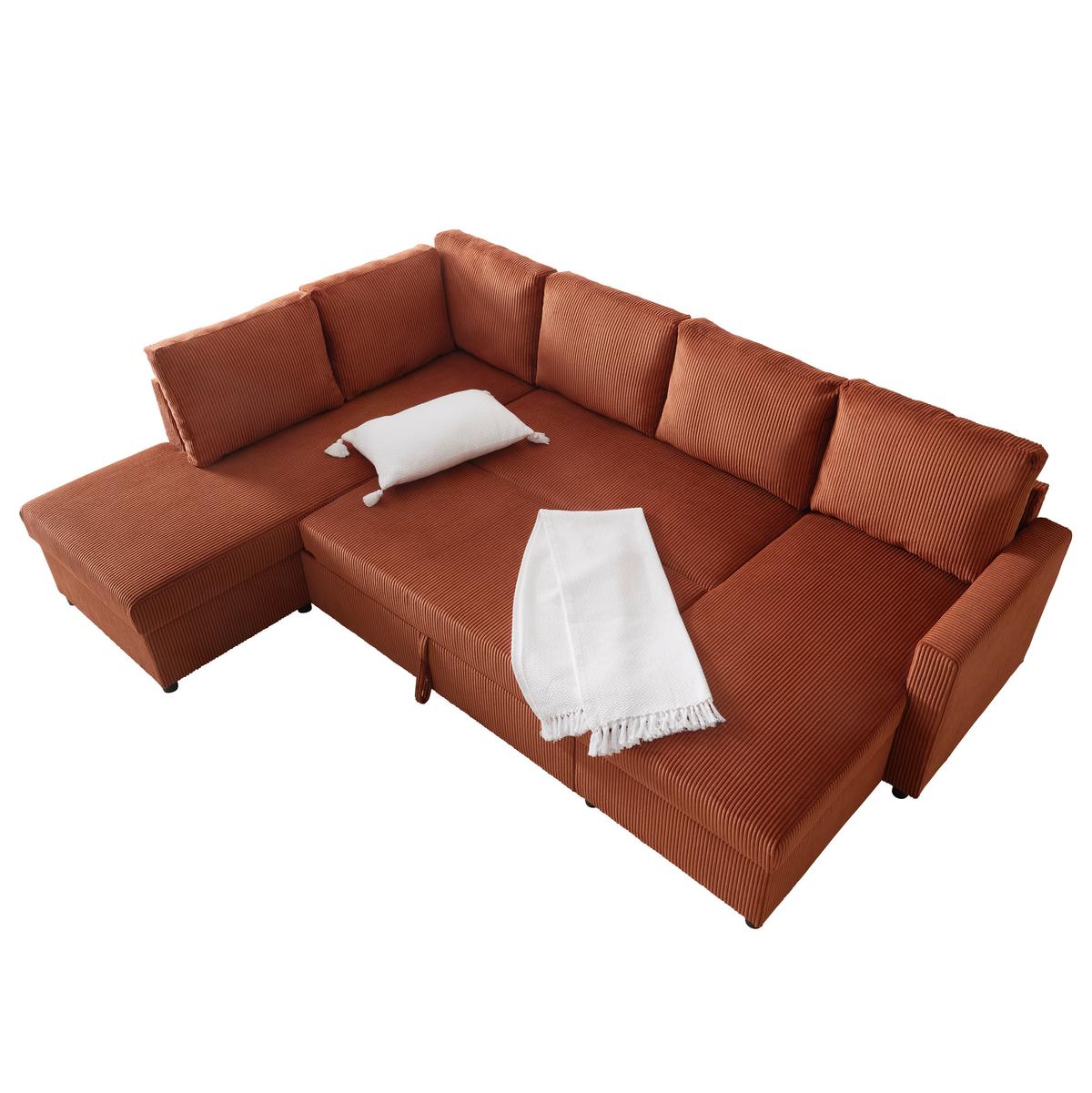 Wohnlandschaft Martina ACV links Terracotta Cord - Terracotta/Schwarz, MODERN, Holz/Holzwerkstoff (204/276/146cm) - Mömax