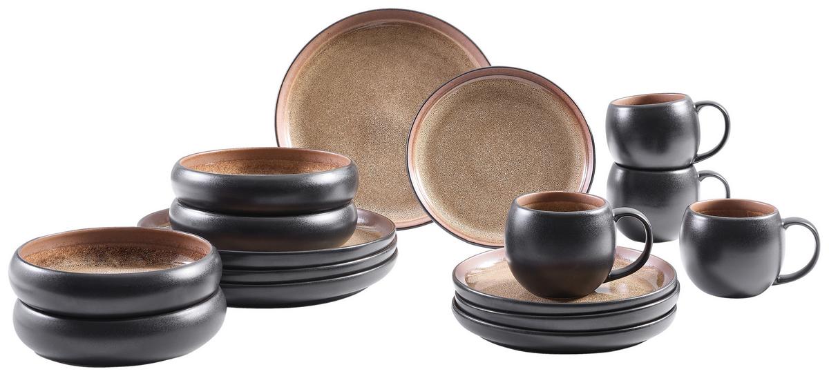 SERWIS OBIADOWO-ŚNIADANIOWY FARO - brązowy, Design, ceramika - Novel